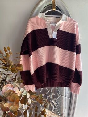 🆕 Lands End Rugby Sweater CUTE! Sz Petite Medium (OVERSIZED)